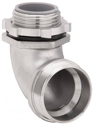 Liquid-Tight Connector for Flexible Conduit: 90° Connector, 1 1/2 in Trade Size, 316 Stainless Steel (36LK32)