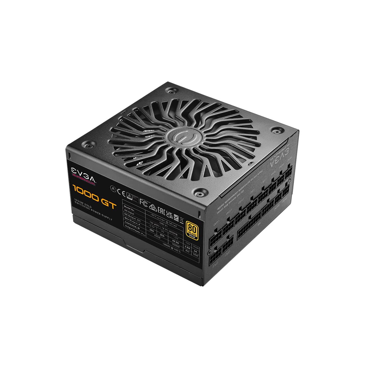 EVGA 1000 GT, 80 Plus Gold 1000W, Fully Modular, Eco Mode with FDB Fan, 100% Japanese Capacitors, 10 Year Warranty, Includes Power ON Self Tester, Compact 150mm Size, Power Supply 220-GT-1000-X1