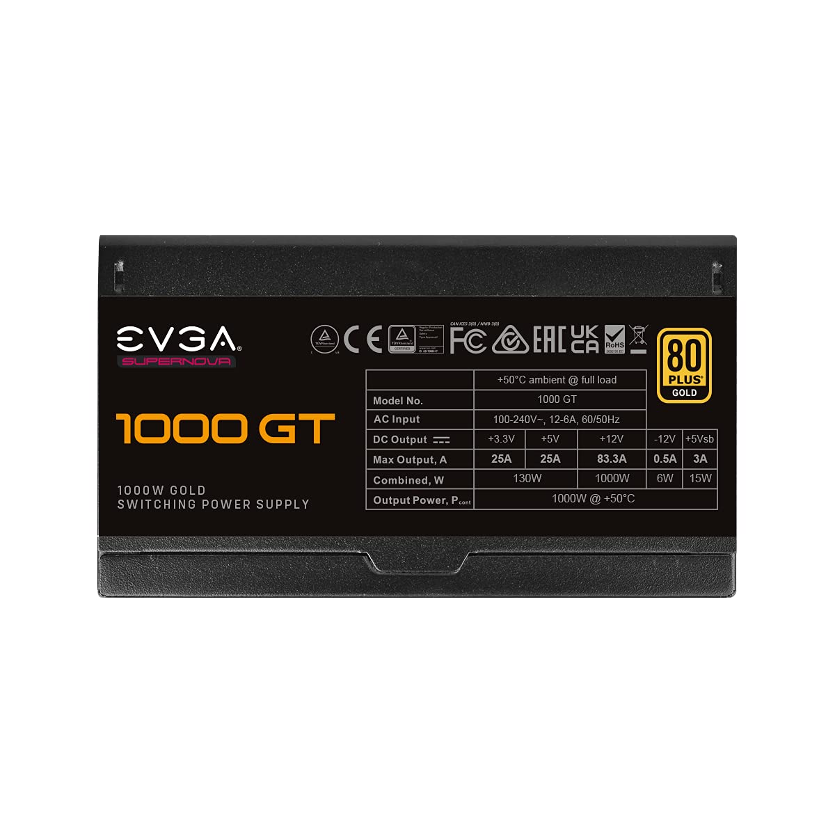 EVGA 1000 GT, 80 Plus Gold 1000W, Fully Modular, Eco Mode with FDB Fan, 100% Japanese Capacitors, 10 Year Warranty, Includes Power ON Self Tester, Compact 150mm Size, Power Supply 220-GT-1000-X1