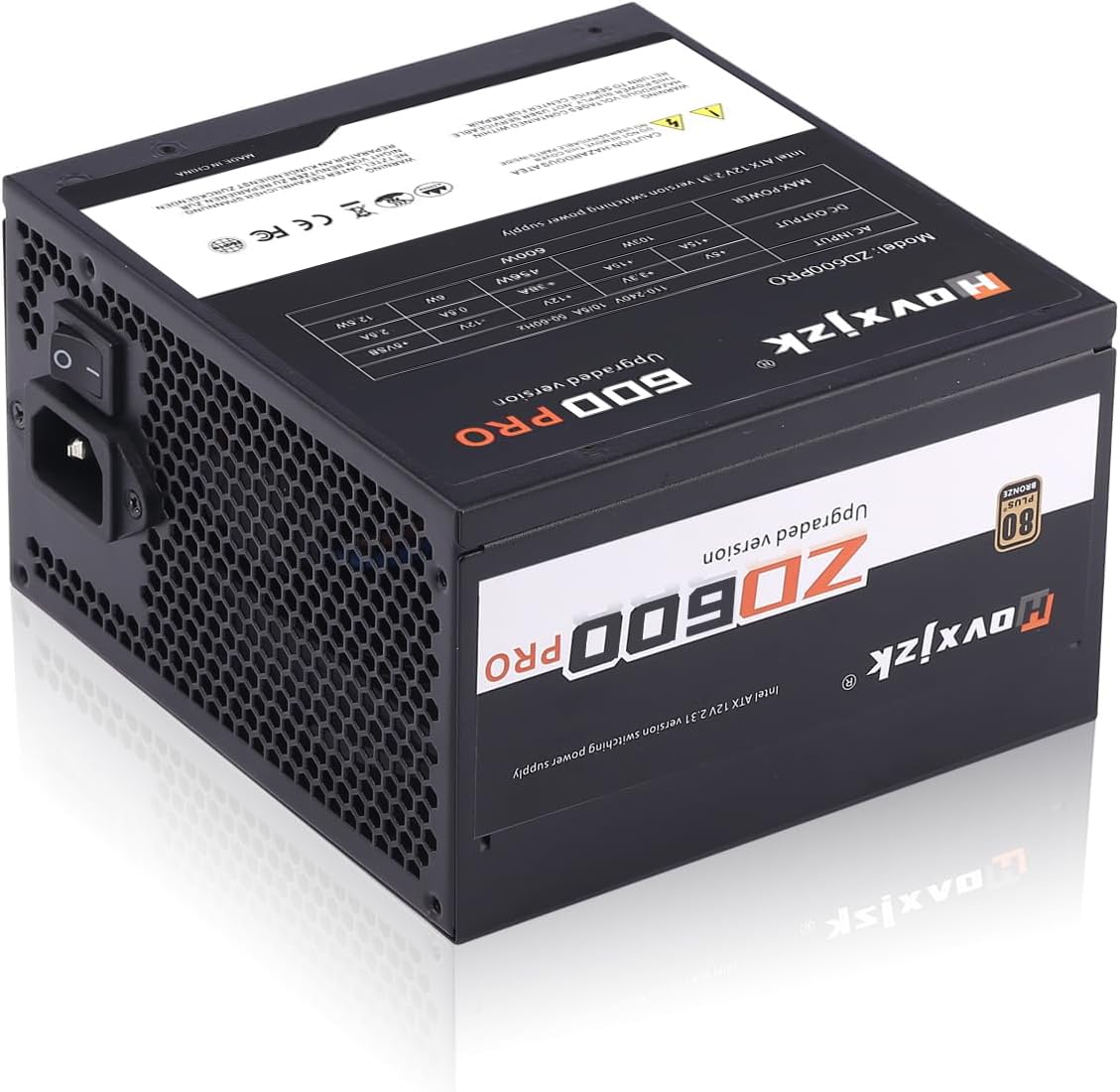 Hovxjzk Gaming 600W Power Supply PC PSU, 80 Plus Bronze Certified,APFC Switching Power Supply, 5 Year Warranty