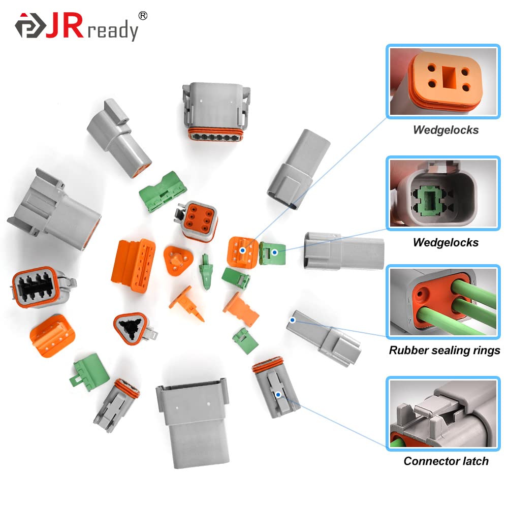 JRready ST6146 Deutsch Connector Kit with Crimper, DT 2 Pin Connector, 3 4 6 8 12 Pin Connectors, Deutsch Pins Size 16 Solid Contacts, Deutsch Crimp Tool ACT-M202 for 12-22AWG