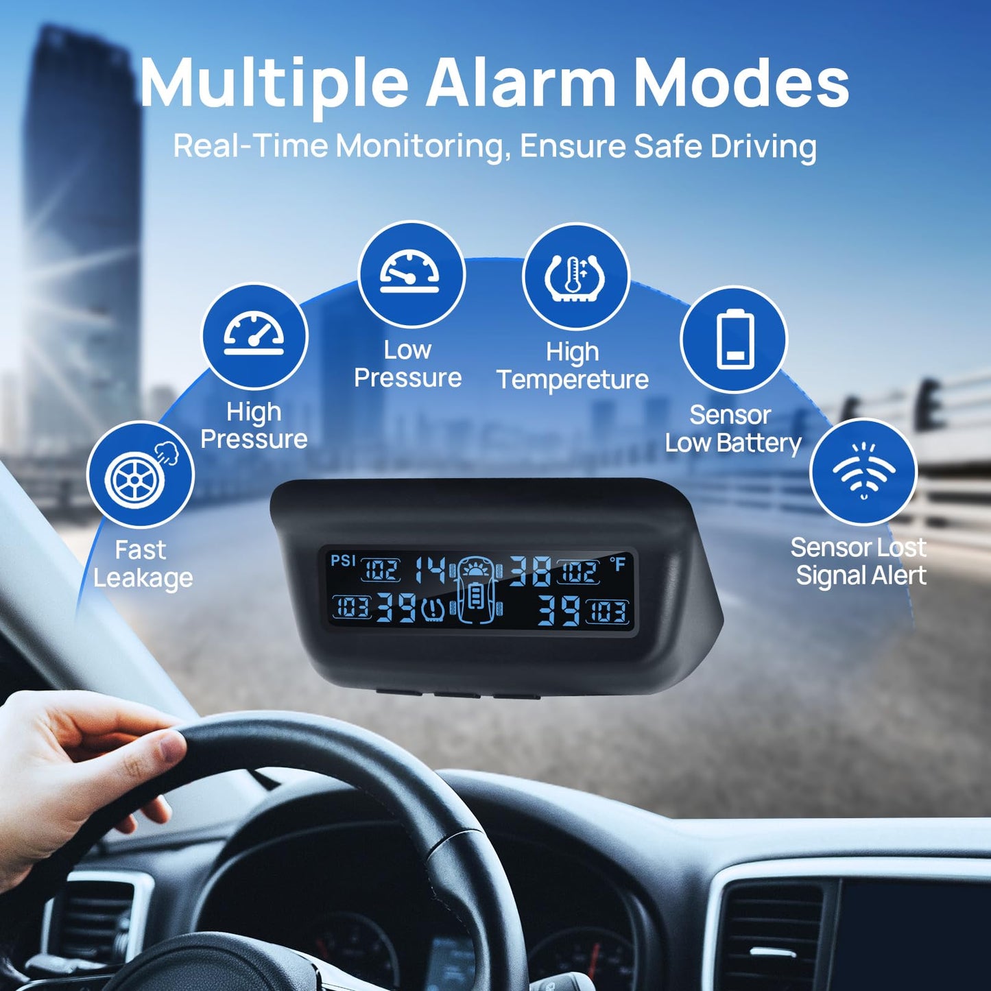 Masoll Tire Pressure Monitoring System, RV/Trailler TPMS with Solar Charging & Auto Calibration, M13 LCD Display tpms 4 sensors (0-87PSI)