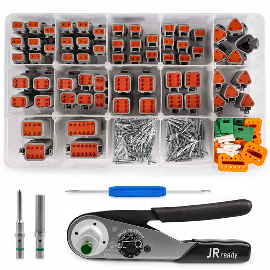 JRready ST6146 Deutsch Connector Kit with Crimper, DT 2 Pin Connector, 3 4 6 8 12 Pin Connectors, Deutsch Pins Size 16 Solid Contacts, Deutsch Crimp Tool ACT-M202 for 12-22AWG